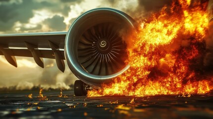 Powerful Jet Engine Close-Up: Detailed View of Airplane Turbine During Pre-Flight Operations, Industrial Technology.