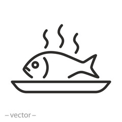 Cooked Fish Icon Vector Line Illustration