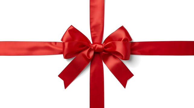 Elegant red ribbon and bow isolated on white, Red satin gift bow for Christmas and valentines