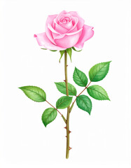 single pink rose watercolor illustration
