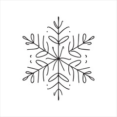 Naklejka premium Black and White Continuous Line Snowflake Vector – Minimalist Single-Stroke Winter Design