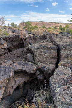 El Malpais National Monument in New Mexico. Crevasse in lava cave. Pahoehoe Lava, McCartys Lava Flow, Rugged lava flows along Zuni-Acoma Trail. 