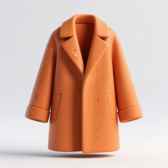 Detailed orange coat illustration with lapels, pockets, and textured surface, symbolizing style and warmth against a clean white background, representing fashion and coziness.