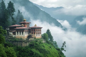 Cliffside temple above clouds