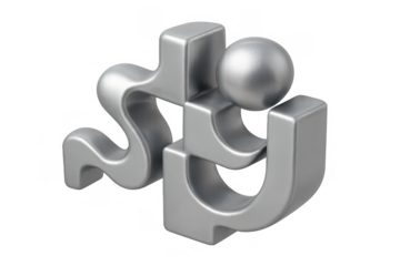 Abstract metal human figure logo, connecting pieces forming a modern team concept, 3d rendering with transparent background