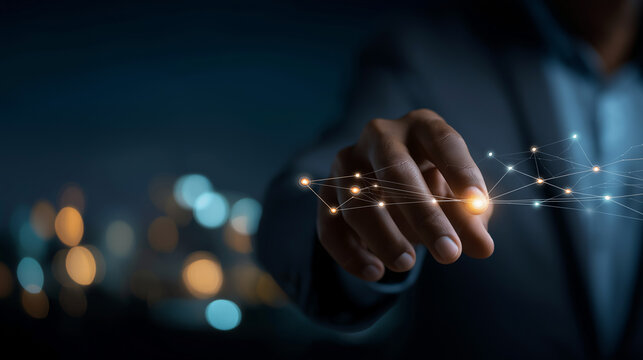 Corporate professional implementing text interpretation analytics hazy office backdrop emotion detection algorithms voice understanding systems conversational intelligence plat