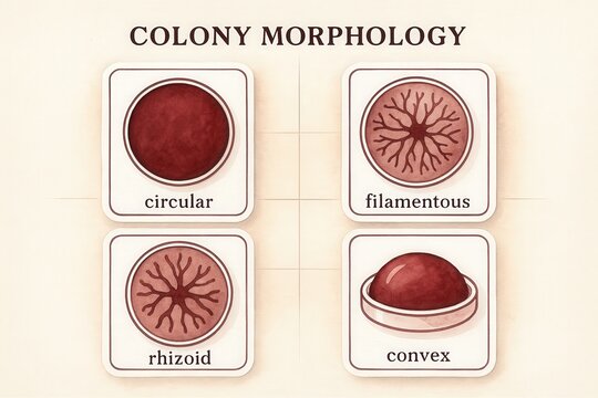 Exploration of Colony Morphology Featuring Distinct Forms Such as Circular, Filamentous, Rhizoid, and Convex Representations in a Scientific Context