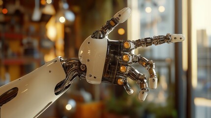 Robot holding two red apples, futuristic technology, food, innovation, robotics, automation, artificial intelligence, digital transformation, healthy eating.