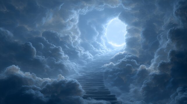Ascend to the light, a stairway through dramatic clouds