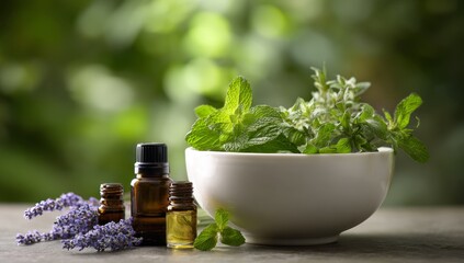 Aromatherapy essentials with fresh herbs and essential oils wellness aromatherapy aromatherapy essential oils herbs mint