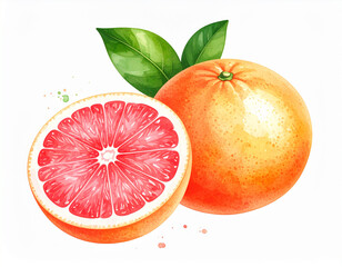 Watercolor Grapefruit Slice with Vibrant Pink Citrus Details