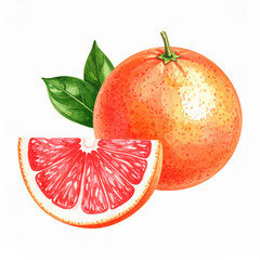 Watercolor Grapefruit Slice with Vibrant Pink Citrus Details