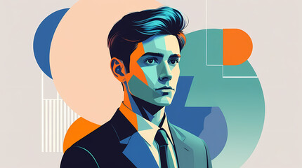Stylish professional man with a confident gaze and geometric shapes for modern business designs