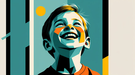 Happy young boy looking up with pure joy and excitement on his face, embracing freedom and childhood