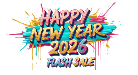 Happy new year 2026 flash sale isolated on transparent background