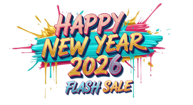 Happy new year 2026 flash sale isolated on transparent background