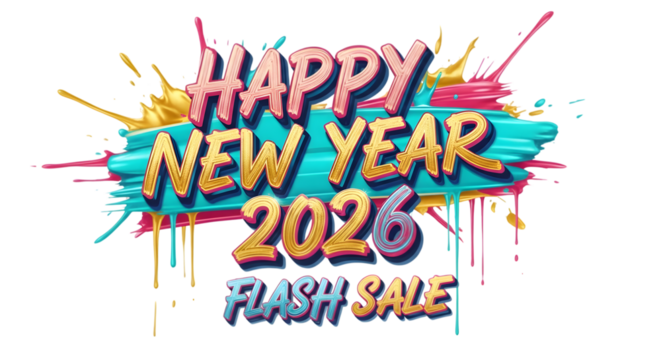 Happy new year 2026 flash sale isolated on transparent background