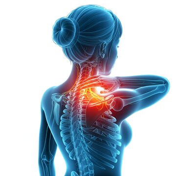 imagerie m&eacute;dicale repr&eacute;sentant une douleur au cou et aux cervicales dans un style radio rayons X