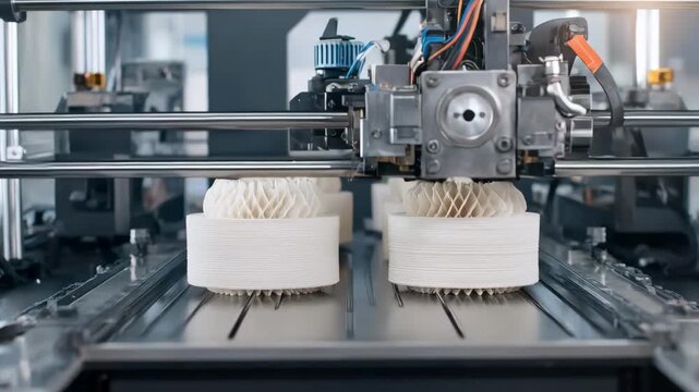 Medium frame focusing on the assembly of 3D printed rollers with varied designs demonstrating customizable industrial part production.
