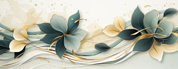 abstract watercolor of green leaves and flowers, spring background, web banner format