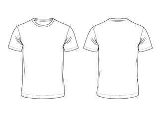Vector flat tee sketch showing unisex crew neck t-shirt front and back.