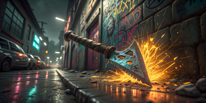 Blade Sparks on the Wet Street
