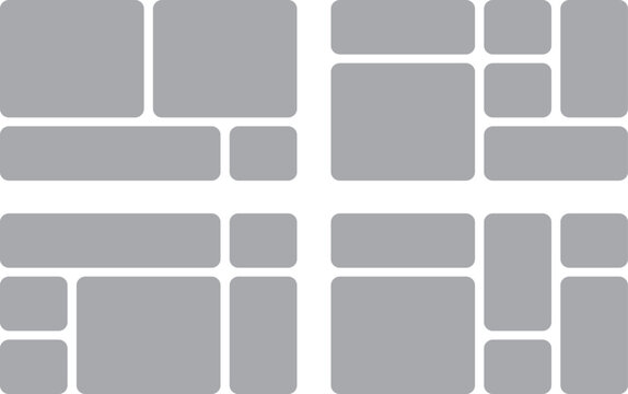 Bento grid four distinct layout options with rounded corners, each offering a unique arrangement of rectangular and square shapes