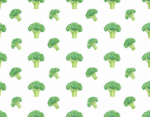 Watercolor Broccoli Pattern with Fresh Green Vegetables in a Seamless Repeating Design