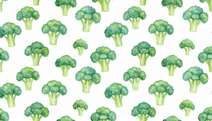 Watercolor Broccoli Pattern with Fresh Green Vegetables in a Seamless Repeating Design