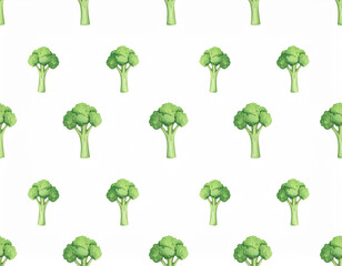 Watercolor Broccoli Pattern with Fresh Green Vegetables in a Seamless Repeating Design