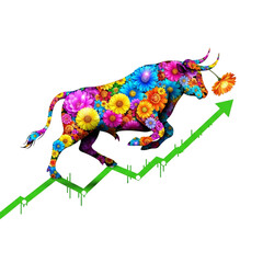 Fototapeta premium Floral bull running up financial graph conveys market growth and prosperity concept