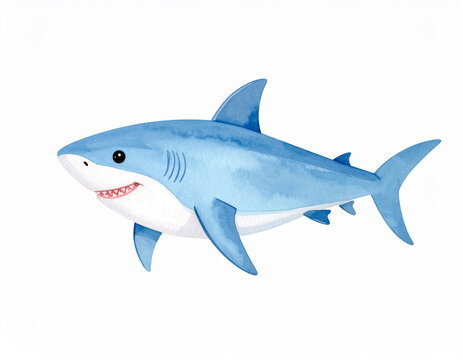 shark isolated on white background watercolor illustration