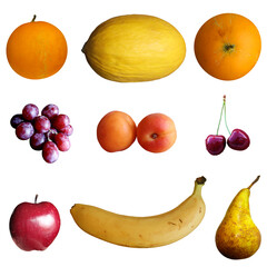 Set of different fruits isolated on white background