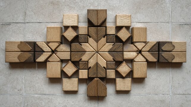 Geometric wooden pattern design on tiled surface for interior decoration and craft inspiration,Brain Teaser Month