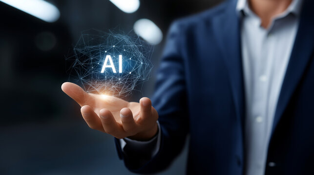 AI intelligent assistant support technology concept blurred innovation backdrop machine computation science networks optimization frameworks business automation systems with