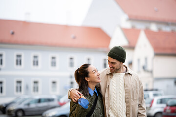 Young multicultural couple enjoying urban european city trip
