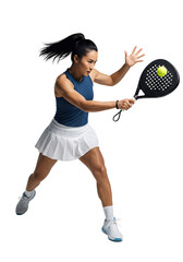 Fototapeta premium Dynamic female athlete playing padel, transparent background