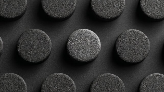 Black textured circular pattern background with raised dots. AI generative