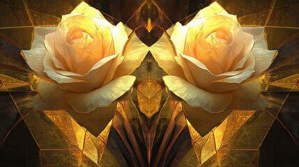 Golden background flowers art deco vintage poster. Luxurious floral art deco. Golden natural pattern