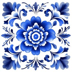 A stunning blue floral design with intricate leaves and flowers arranged symmetrically and in balance