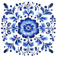 A stunning blue floral design with intricate leaves and flowers arranged symmetrically and in balance