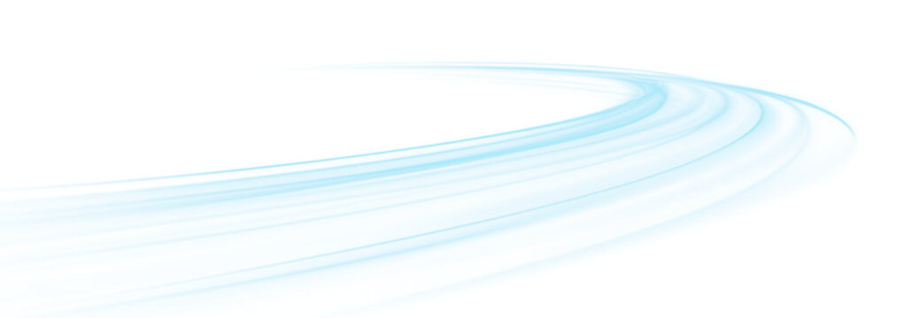 Blue glowing swirl on white background in PNG format, wind flow, moving wind bend.