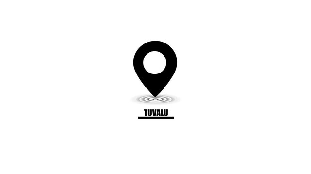 Black location pin icon with concentric circles and Tuvalu text on white background map marker