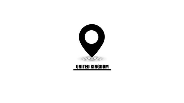 Black Location Pin Icon With United Kingdom Text On White Background marker