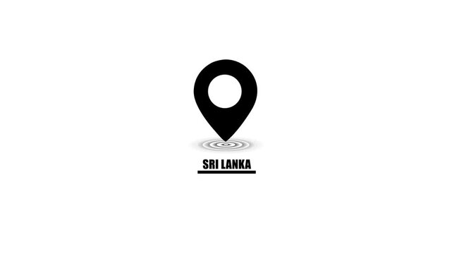 Black location pin icon with concentric circles and Sri Lanka text on white background map marker
