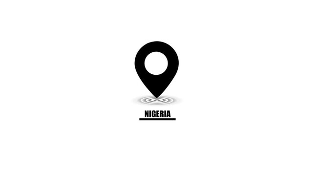Black Nigeria location pin icon with concentric circles and text map marker navigation