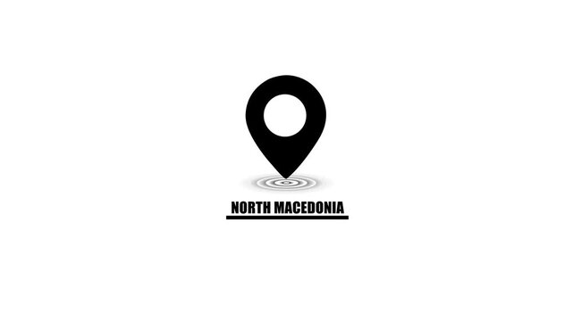 Black North Macedonia location pin icon with concentric circles and text map marker navigation
