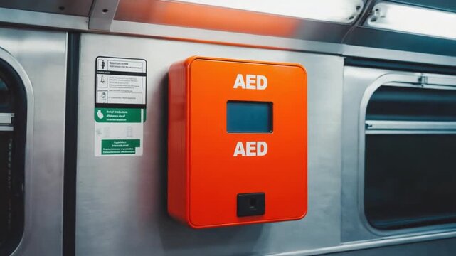AED machine on public transport.