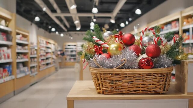 Gift basket in a store.