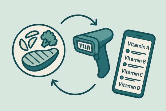 Nutrition insights using advanced technology for real time vitamin tracking featuring healthy food choices and barcode scanning, connecting dietary habits with nutritional awareness